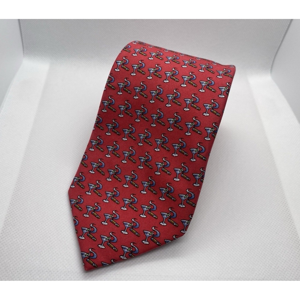 Vineyard Vines Martha's Necktie Men's Red Martini Cocktail Cigar Silk USA Made